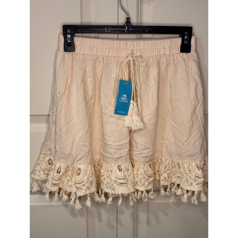 Cupshe Women Cream Lace Crochet Trim Tassel Mini Skirt Small CAA02B4F007GG